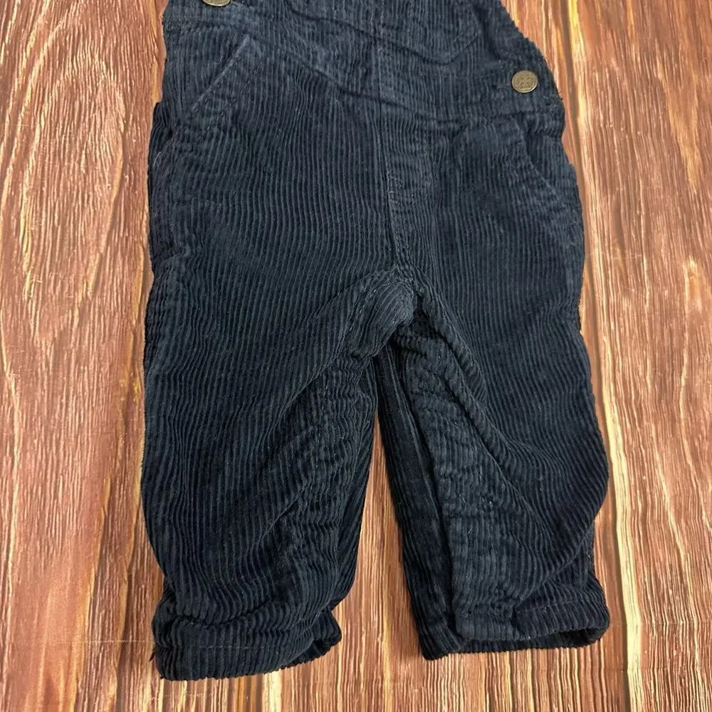 OshKosh B'gosh Baby Overalls 6M Corduroy Navy Blue Adjustable Straps Plaid Lined